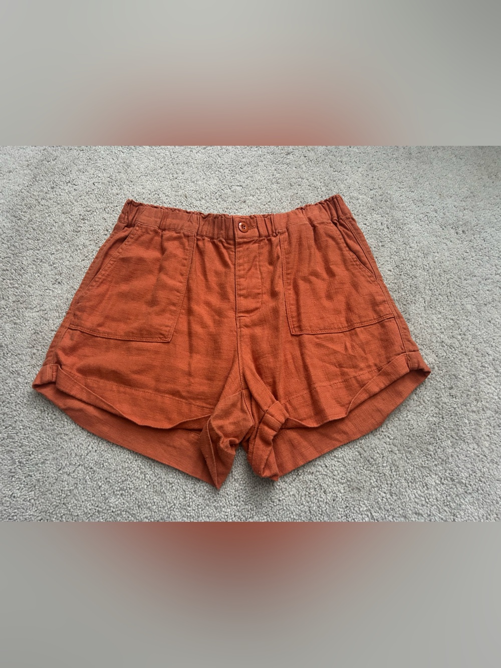 High-Waist Rust Orange Casual Pull-On Shorts